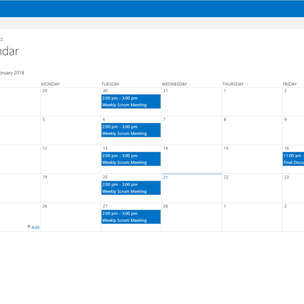 Project Online Calendar